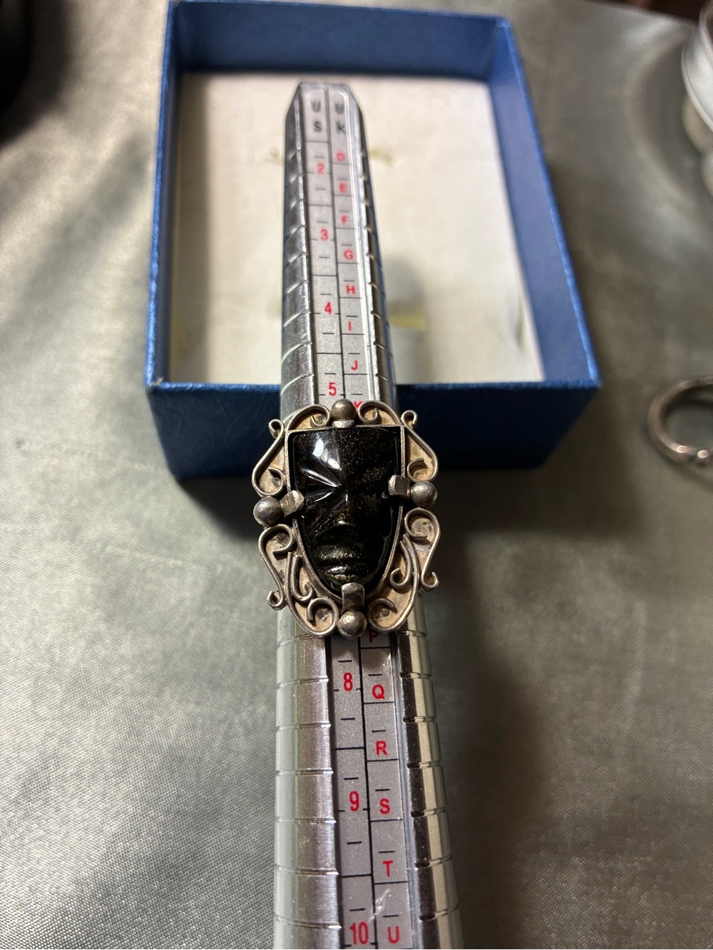 Source Unknown Black Stone Ring with Ornate Silver Frame